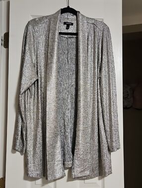 torrid Metallic Silver Open-Front Cardigan